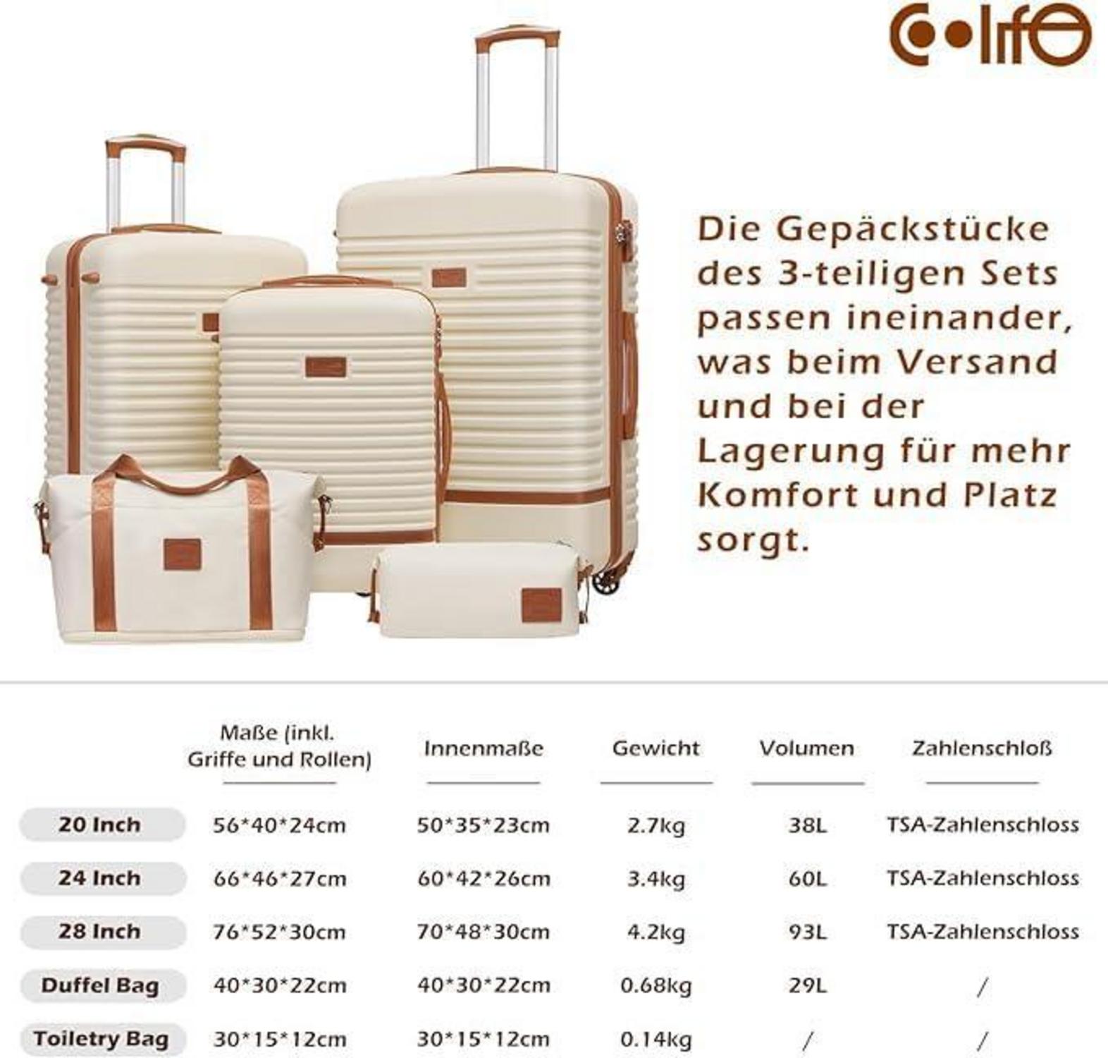COOLIFE Koffer Set 3-teilig ABS Hartschalen Trolley Handgepäck weiß schwarz