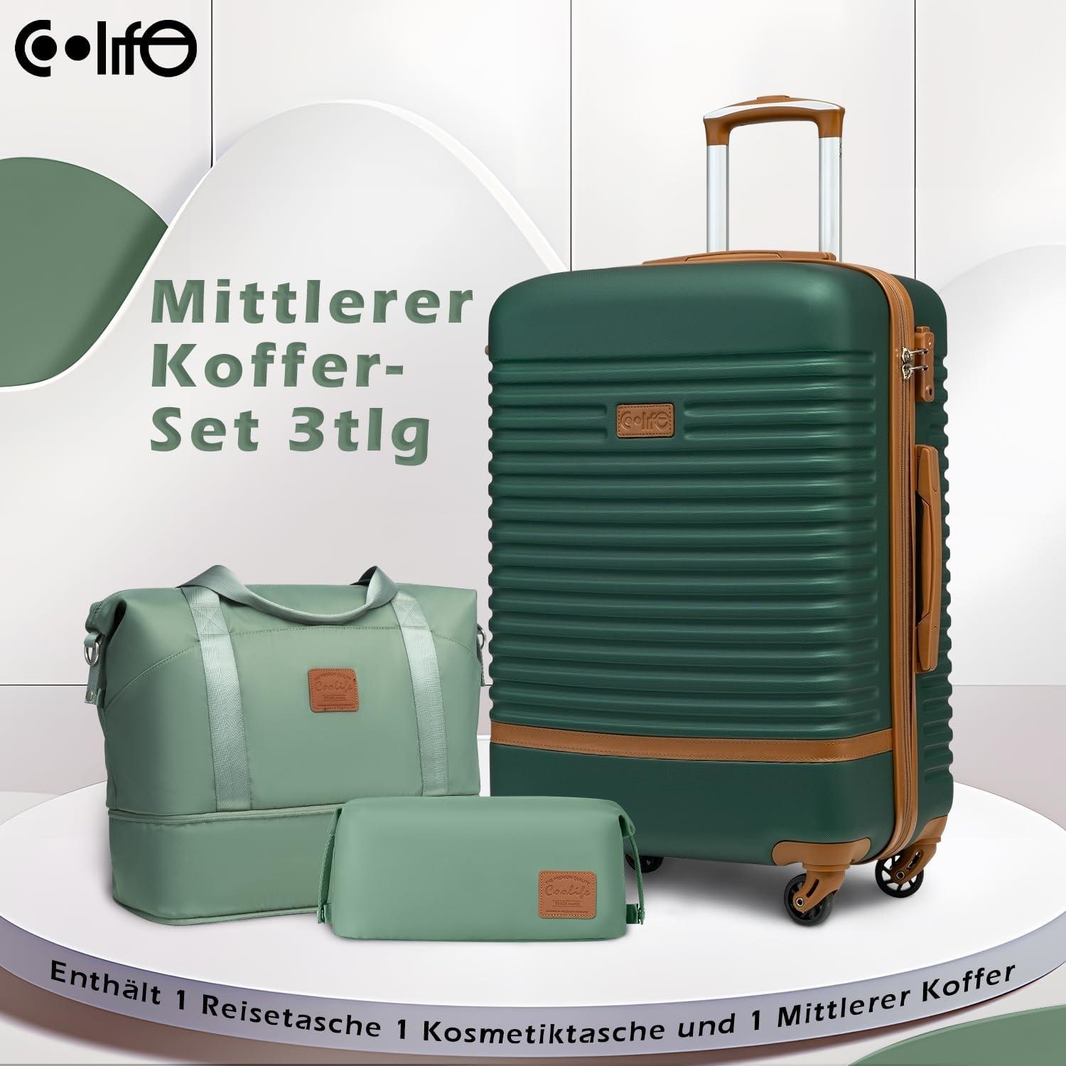 COOLIFE Mittelgroßes Koffer-Set ABS Hartschale 4 Rollen