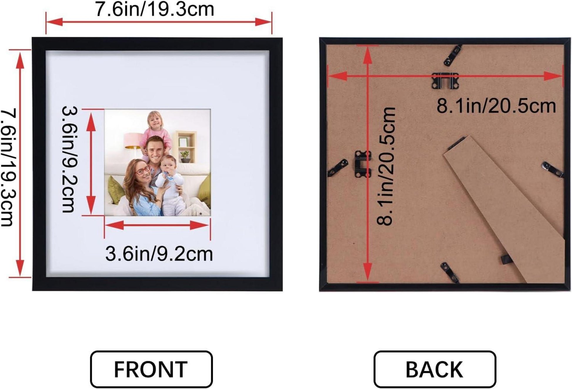 Schwarze Bilderrahmen Set für 10x10 cm Fotos, 7 Stück quadratisch