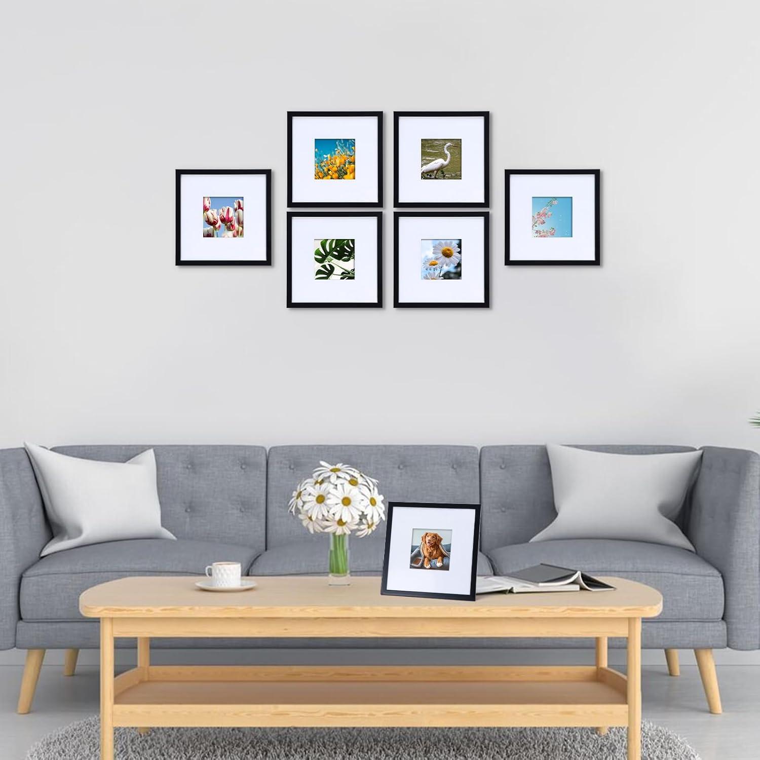Moderne Schwarz Fotorahmen Set 20x20 cm für Wand & Tisch, 7 Stück