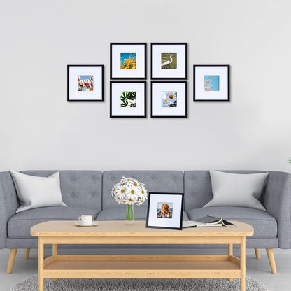 Moderne Schwarz Fotorahmen Set 20x20 cm für Wand & Tisch, 7 Stück