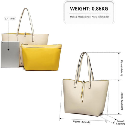 Miss Lulu Damen Schultertasche Set PU-Leder Groß Handtasche