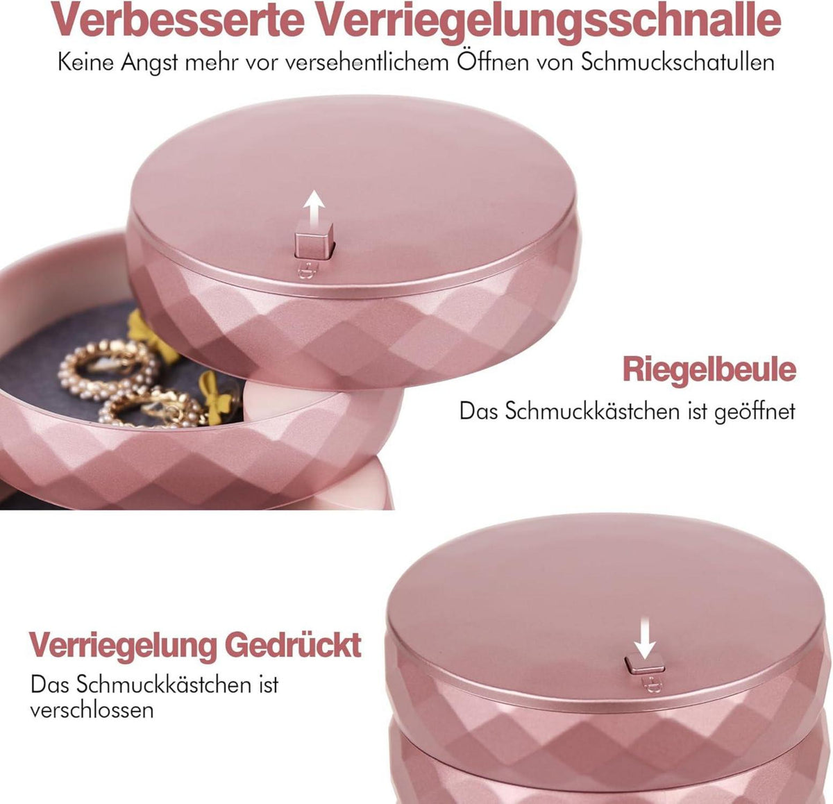 INMORVEN Schmuckkasten Mädchen 4 Ebenen Drehbar Roségold