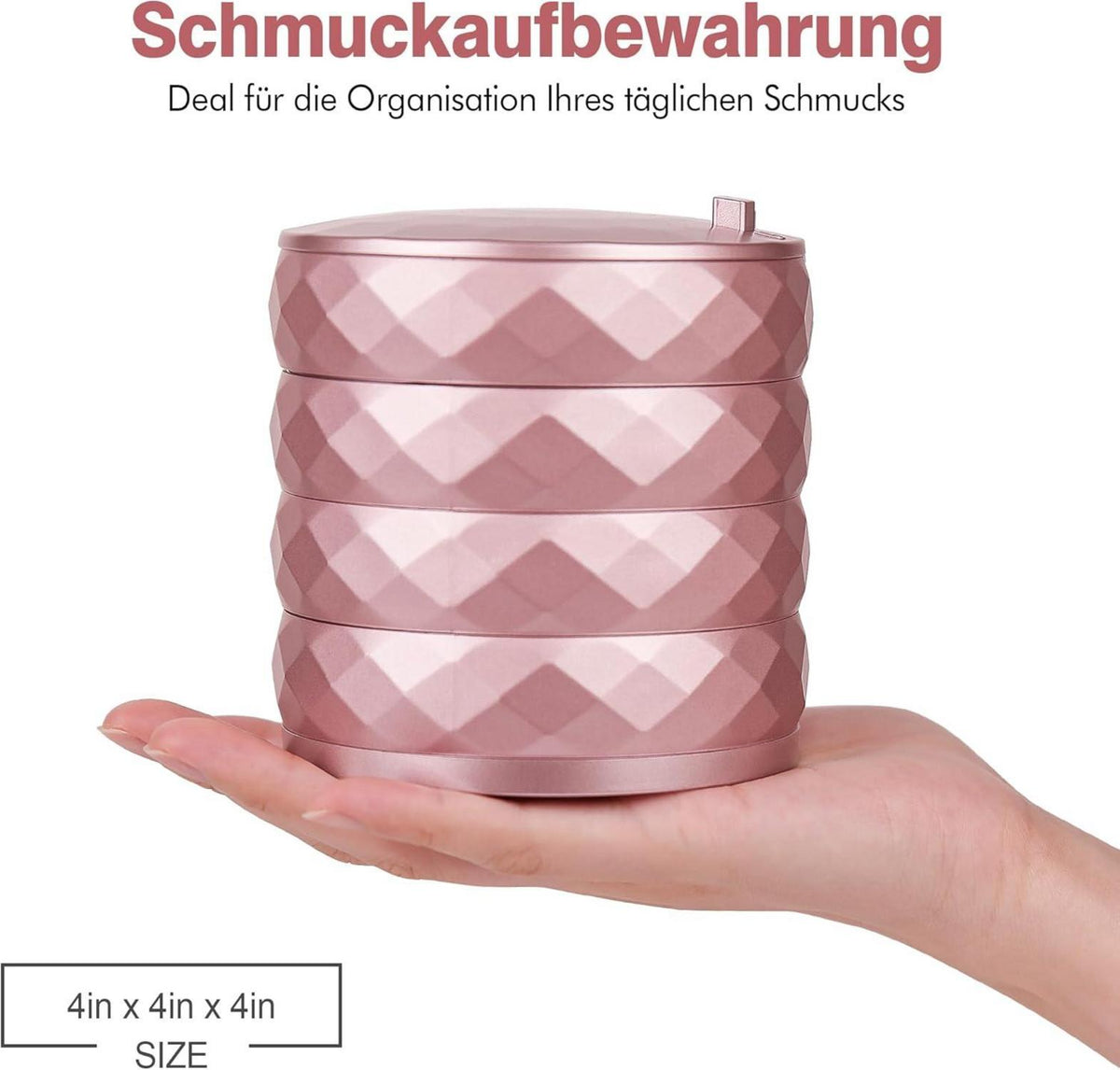 Schmuckkasten mit 4 Ebenen, drehbar, in Roségold - Schmuckaufbewahrung