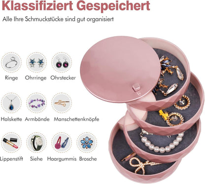 INMORVEN Schmuckkästchen Mädchen 4 Ebenen Drehbar Ring Ohrringe Aufbewahrung