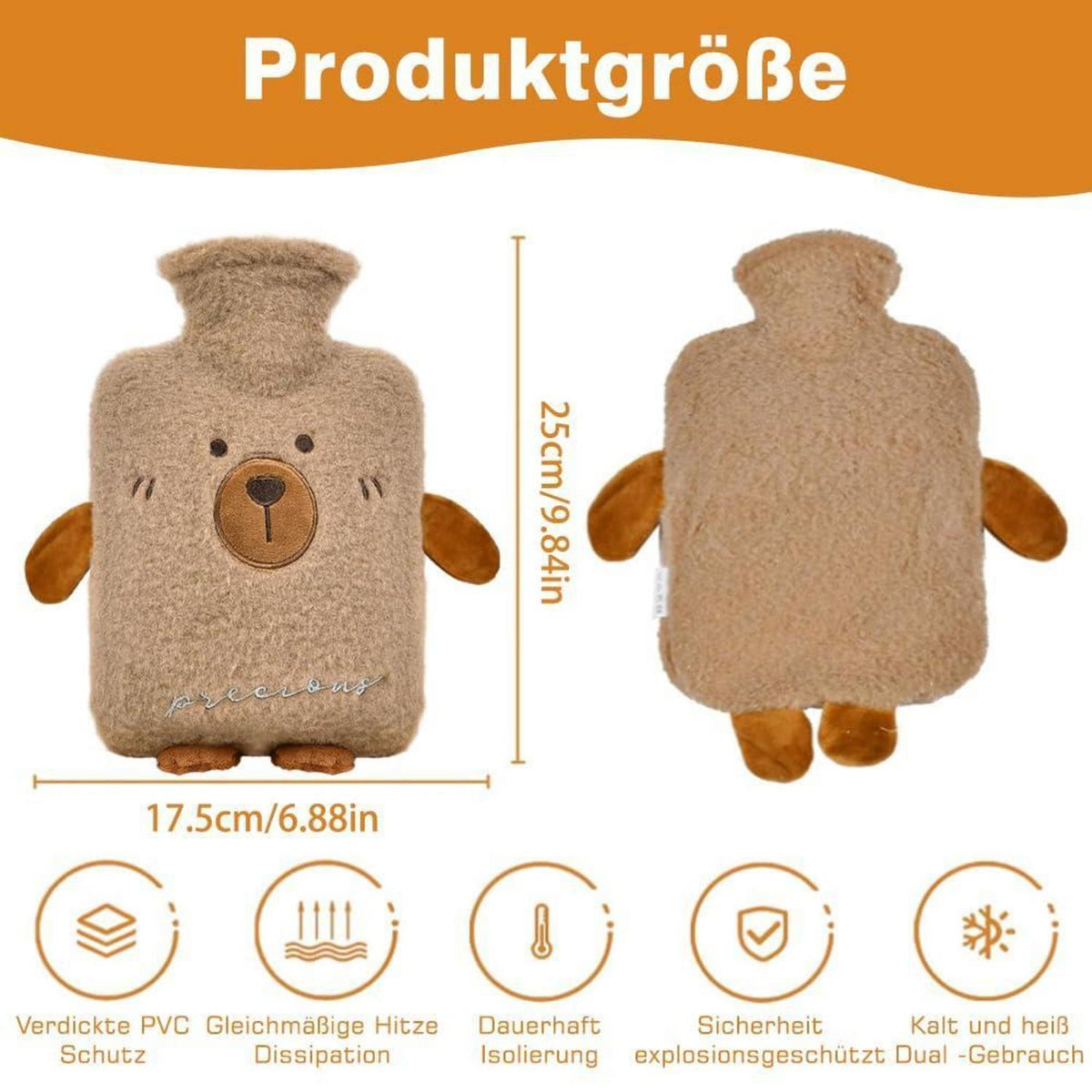 Wärmflasche 1 Liter mit Tier-Bezug für Kinder