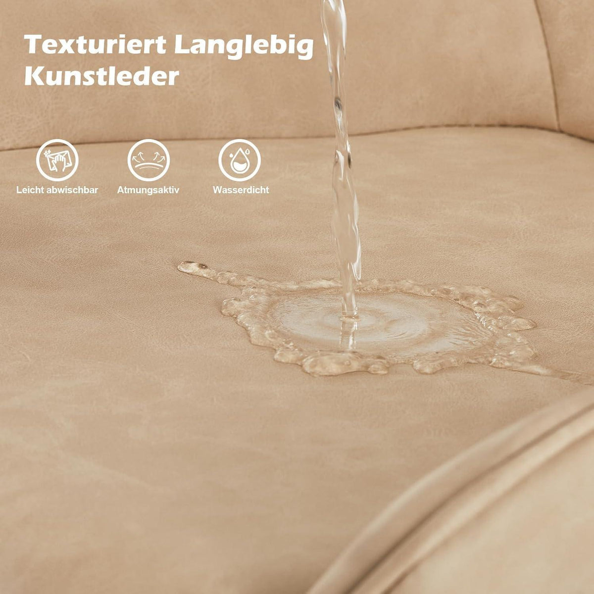 Esszimmerstühle Set 4er, Gepolstert & Modern Beige in Lederoptik