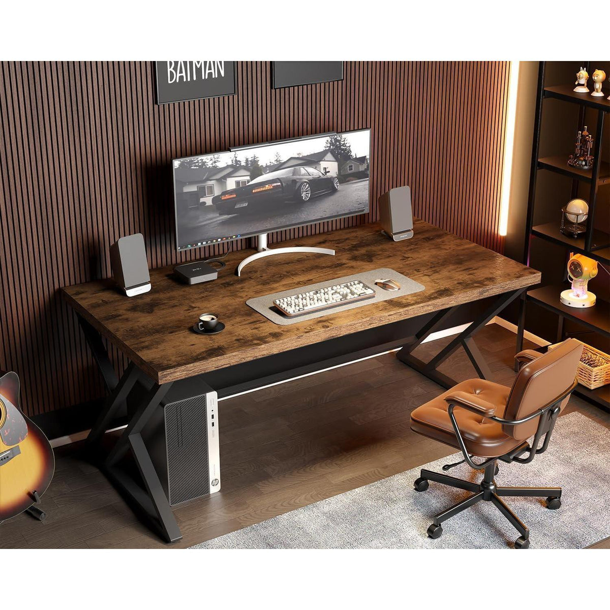 Computertisch mit Stauraum, rustikales Braun, 140x60cm