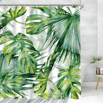 Duschvorhang Grün Blätter 120x200cm Antischimmel Textil Wasserdicht
