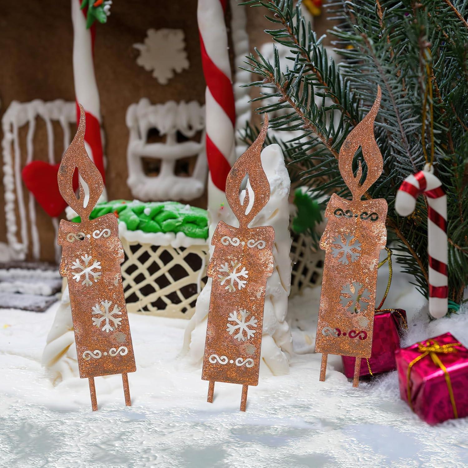 Rostige Kerzen Gartenstecker Weihnachtsdeko 3er Set Metall Wetterfest
