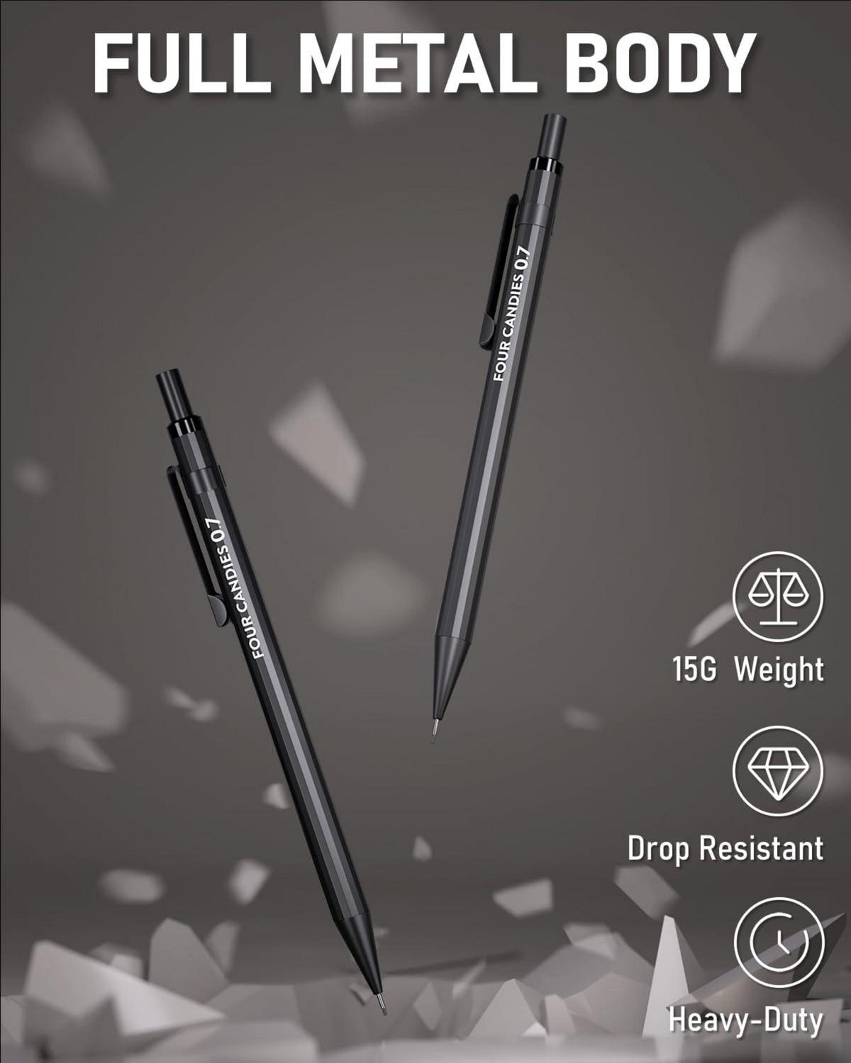 Druckbleistift Set 0,7 mm, 2 Stücke Metall Bleistifte, Etui, 8 Tuben HB Minen