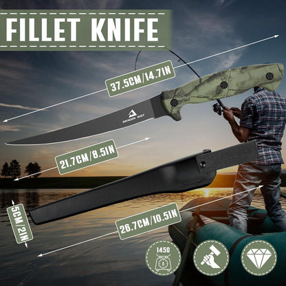 Filetiermesser Edelstahl mit Anti-Rutsch-Griff, Outdoor-Messer für Fisch