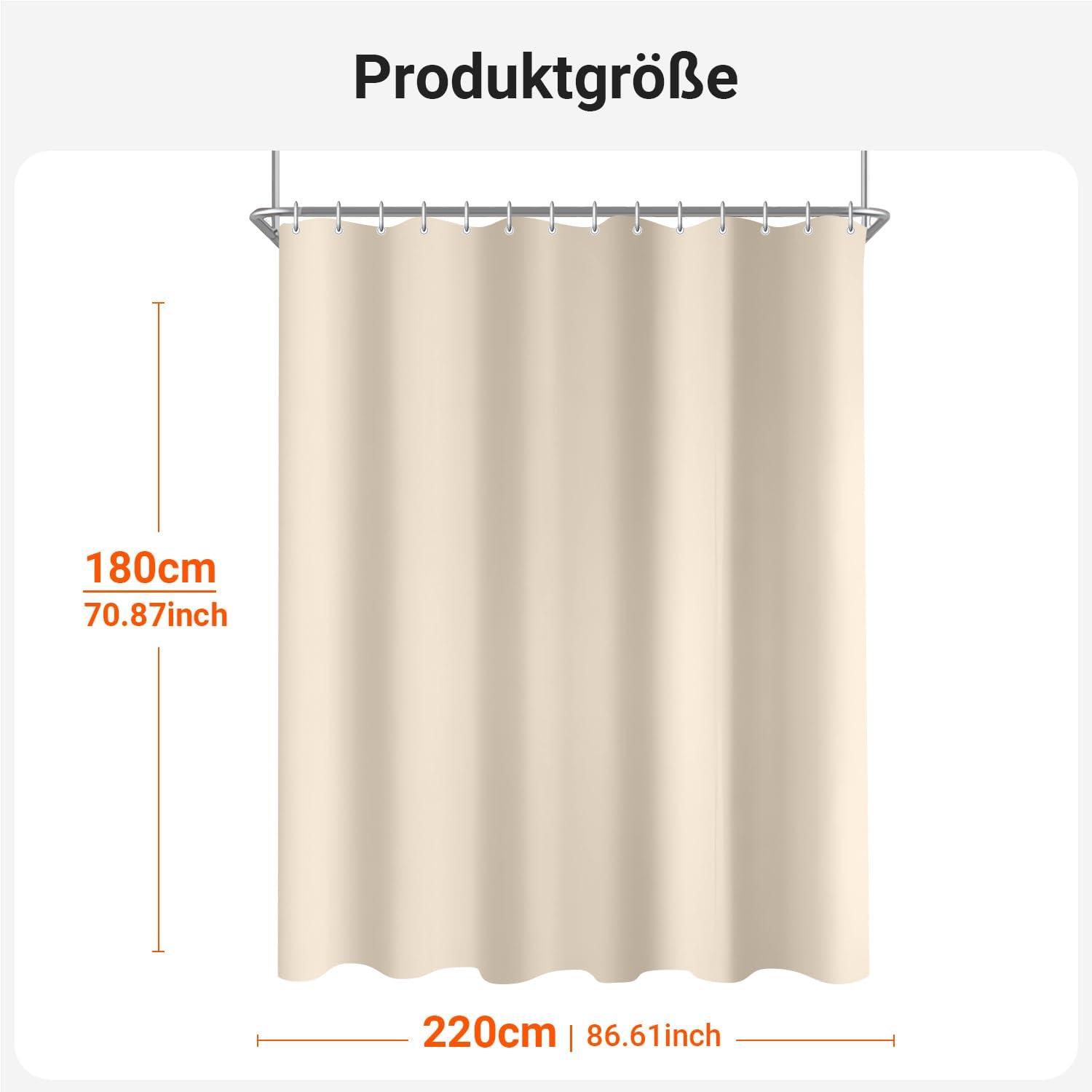 Duschvorhang Beige 220x180cm Beschwerter Saum Antischimmel