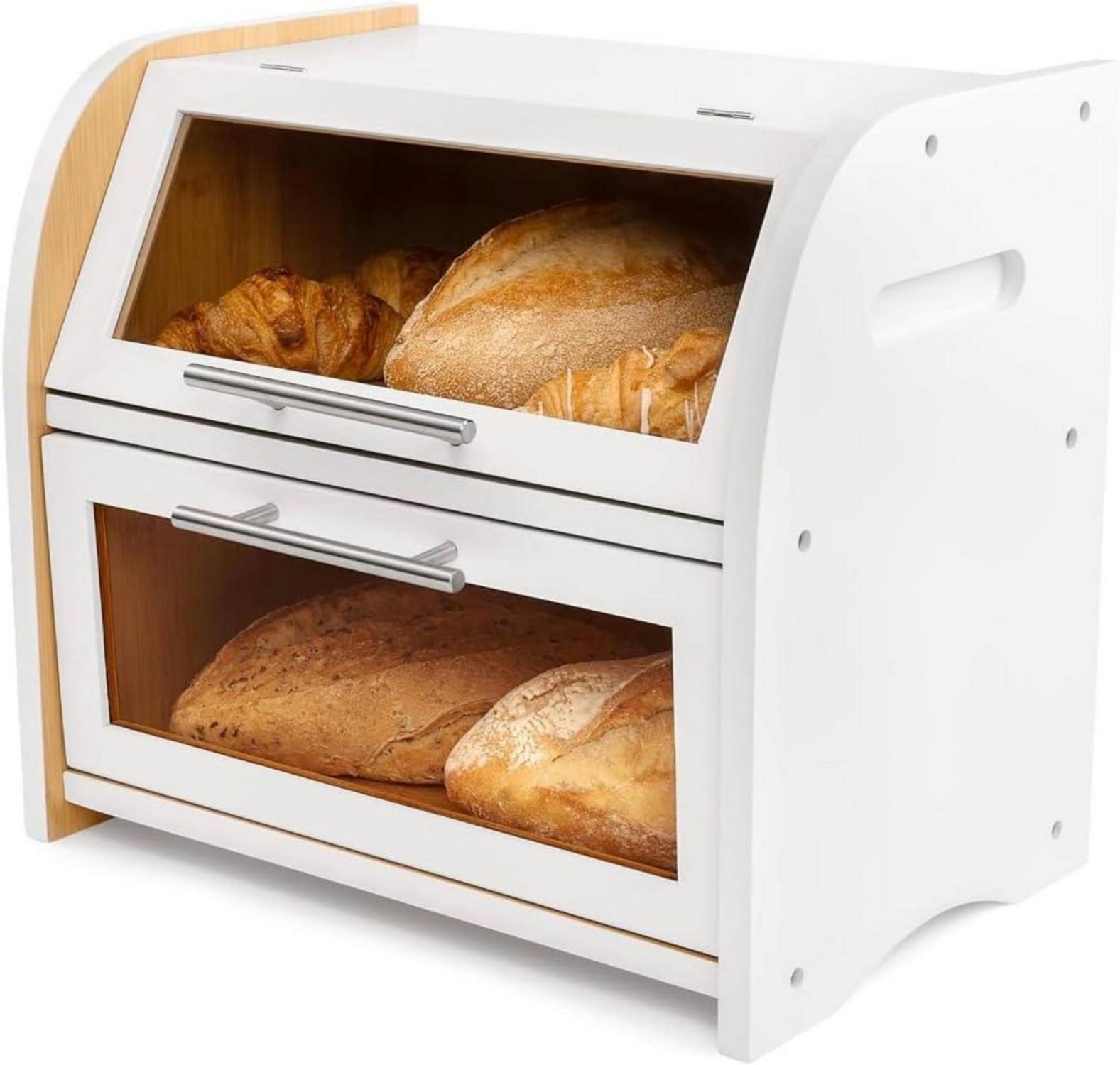 Brotkasten mit Belüftung und Sichtfenster, Bambus