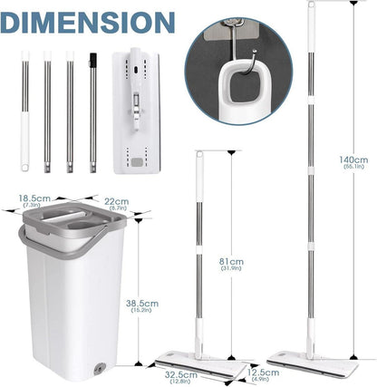 Wischmopp Set mit Eimer und 5 Mikrofaser Moppkopf