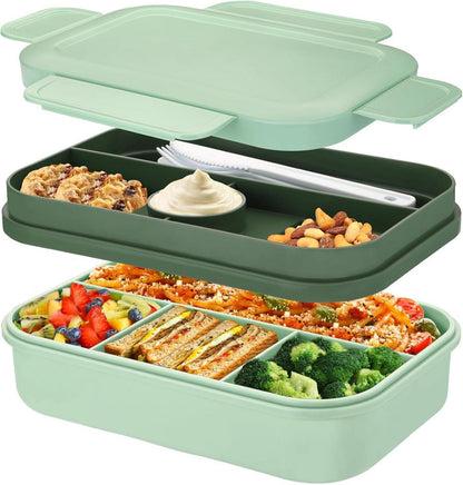 Große Lunchbox mit Besteck und 8 Fächern in Grün