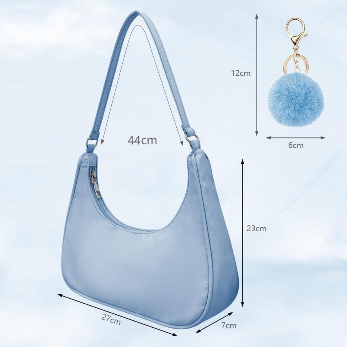 Damen Umhängetasche Nylon Retro Y2k Fashion mit Pom-Pom-Schlüsselanhänger