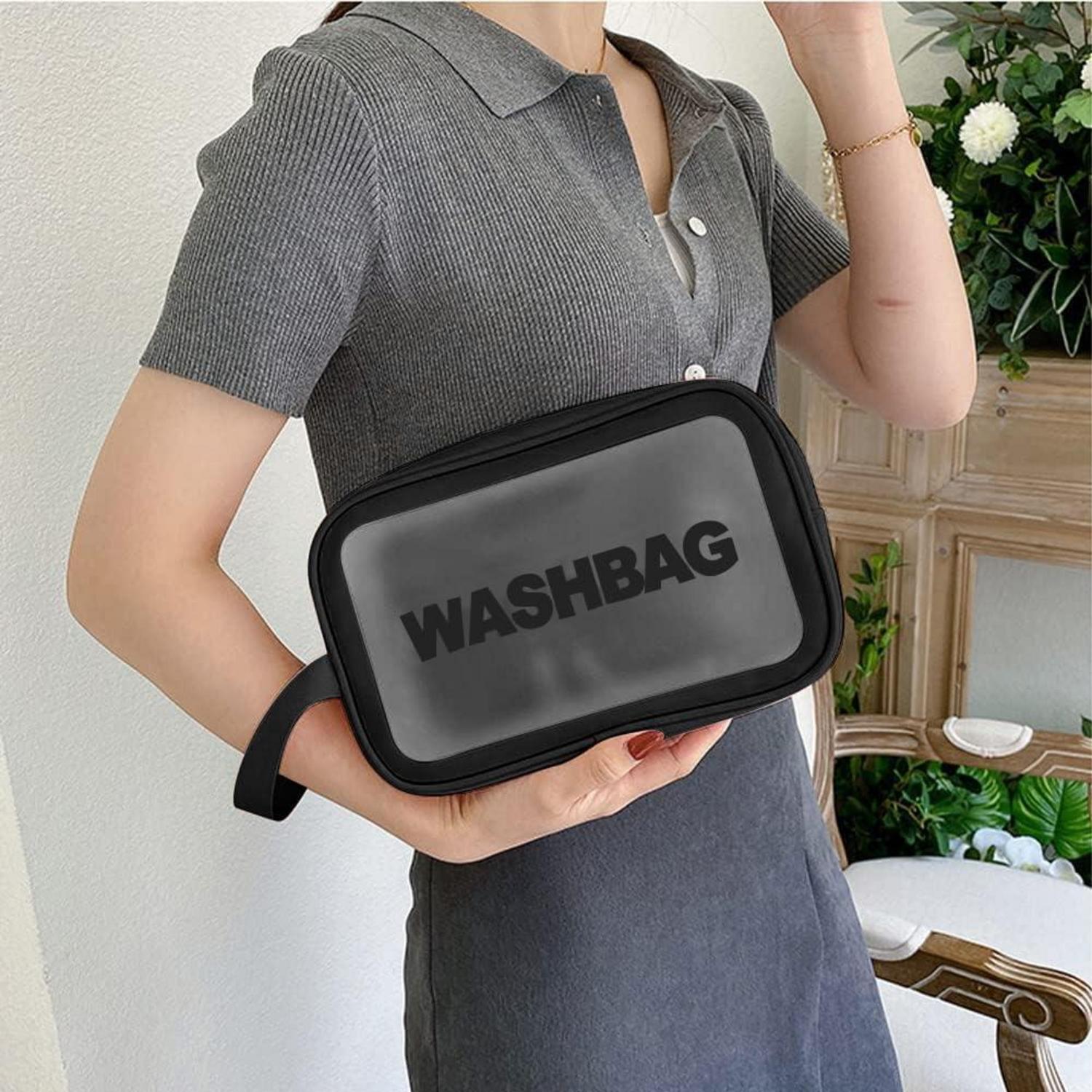 Transparente Kosmetiktasche PVC PU-Leder Kulturbeutel Organizer 4-teilig Schwarz