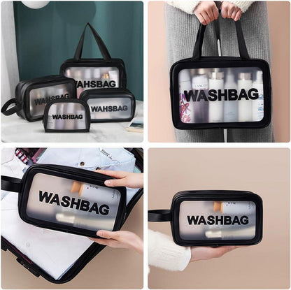 Transparente Kosmetiktasche PVC PU-Leder Kulturbeutel Organizer 4-teilig Schwarz