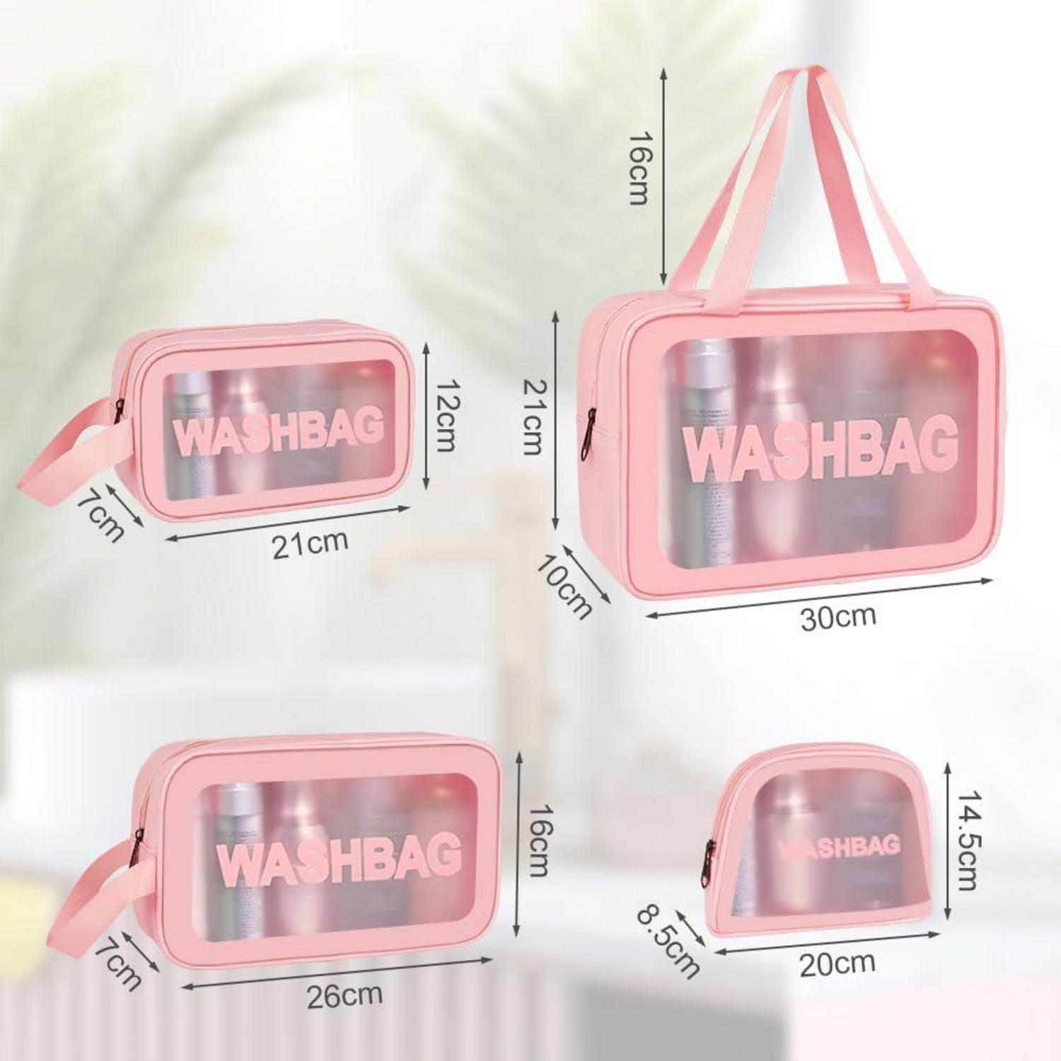Transparente Reise Kulturbeutel 4er Set Rosa PU-Leder