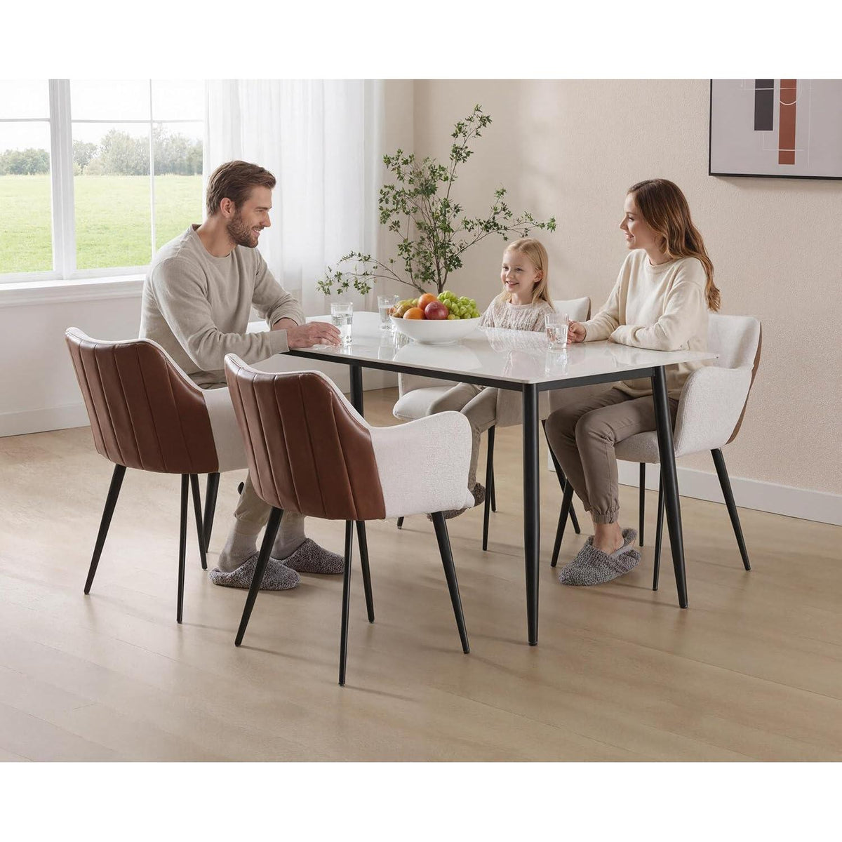 Esszimmerstühle 2er Set Modern Beige Leinen in Lederoptik