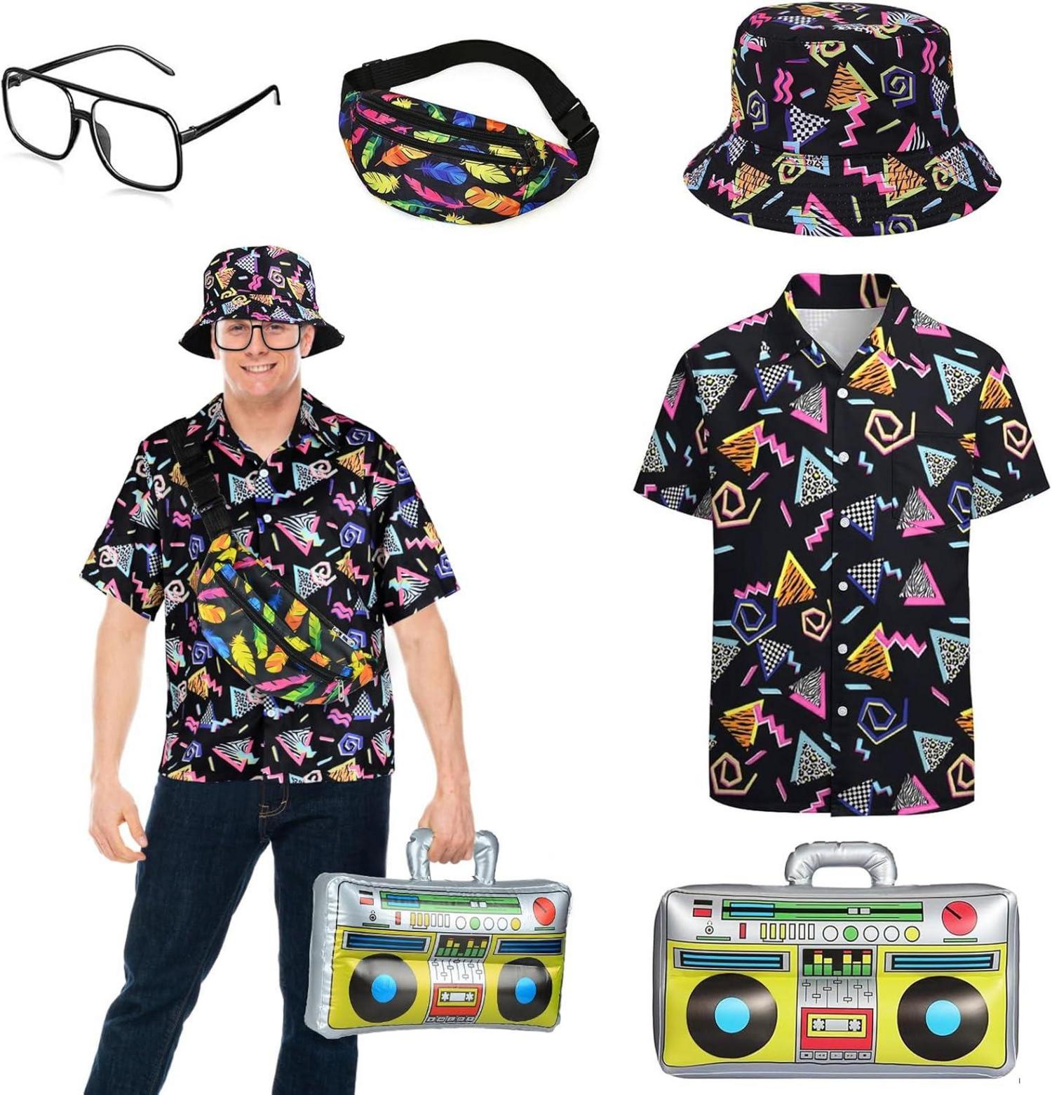 BIQIQI 80er Jahre Party Herren Outfit Set mit Zubehör