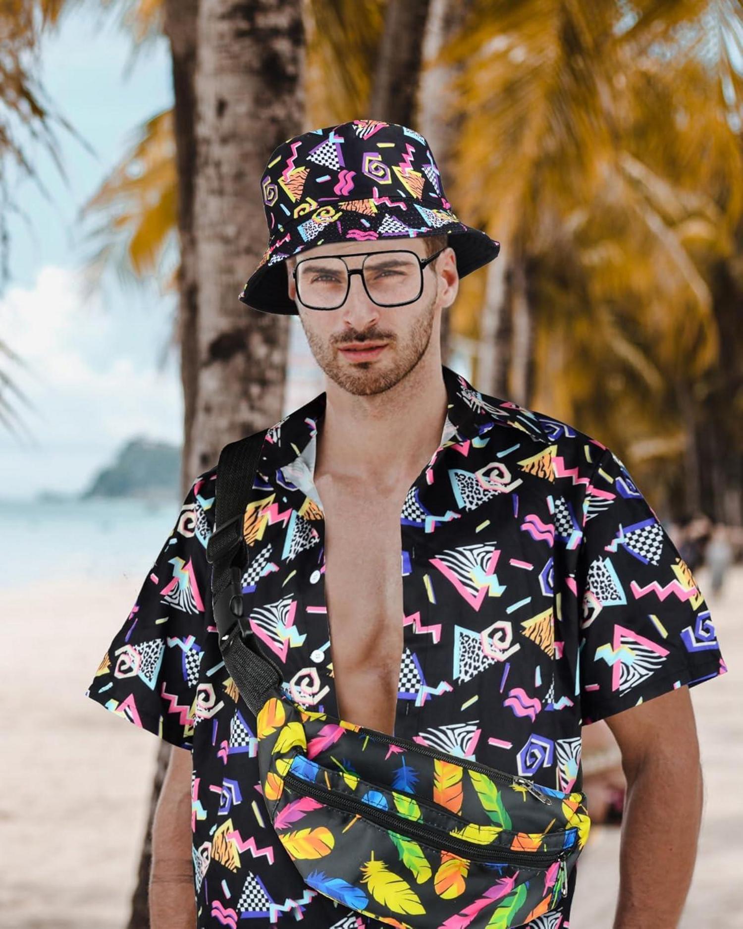 80er Jahre Outfit Herren Set mit Eimer Hut Gläser Hip Hop Kostüm XXL