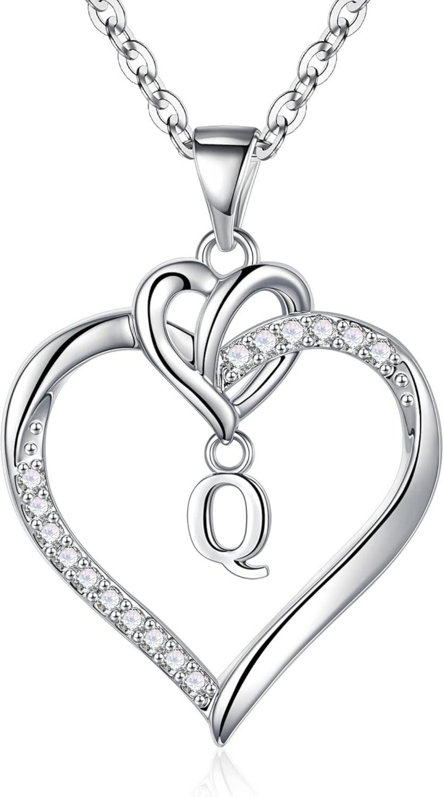 Valentinstag Geschenk Herz Initialen Halskette Zirkonia 14K Gold