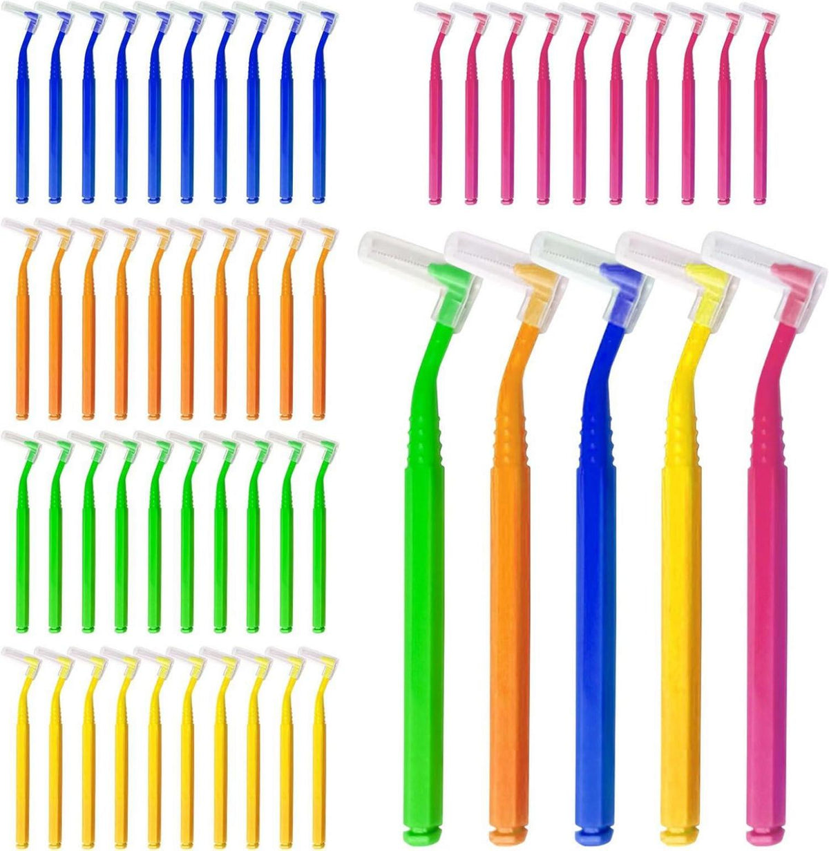 Interdentalbürsten 50 Stück, L-förmige Zahnbürsten 5 Farben