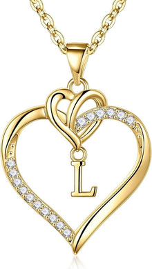 Herz Initialen Halskette 14K Gold Vergoldet Zirkonia Buchstaben Kette