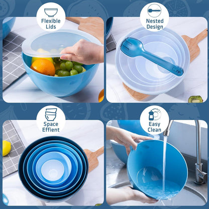Luxear Große Rührschüssel 6-teilig Set mit Deckel & Löffel BPA-frei
