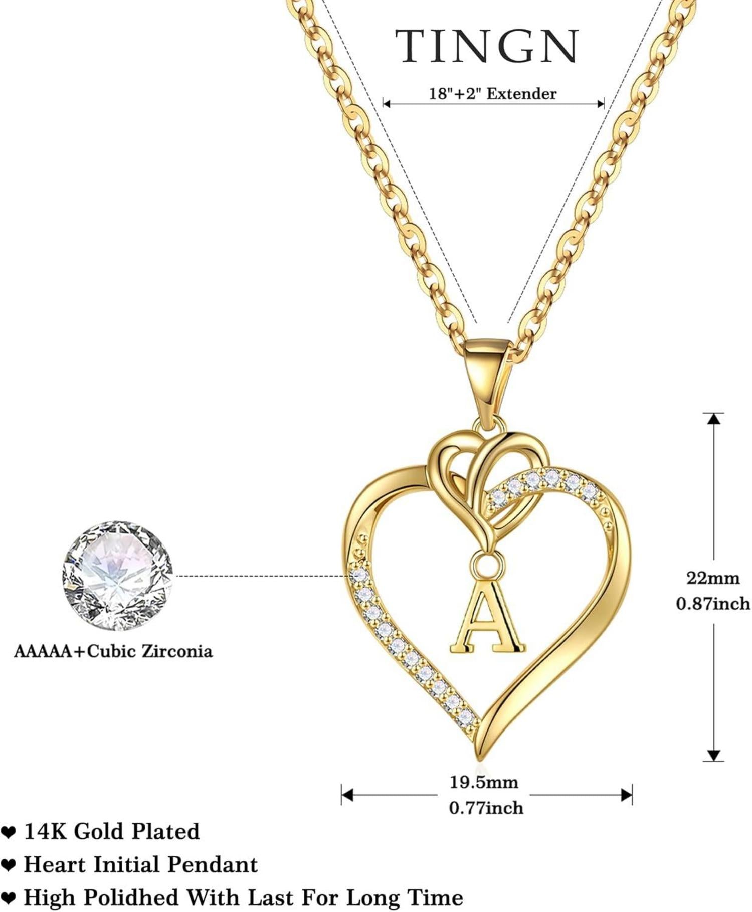 Zirkonia Herz Initialen Halskette Damen Gold 14K Valentinstag Geschenk