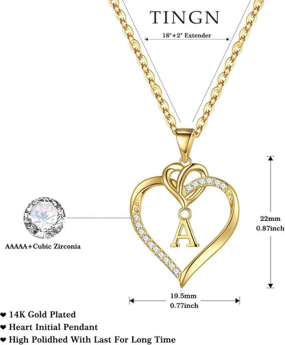 Zirkonia Herz Initialen Halskette Damen Gold 14K Valentinstag Geschenk