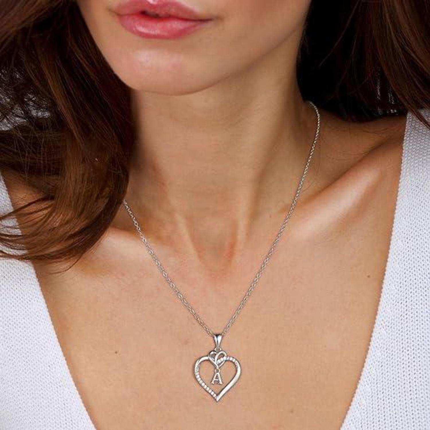 Herz Initiale Halskette 14K Gold Vergoldet Zirkonia Valentinstag