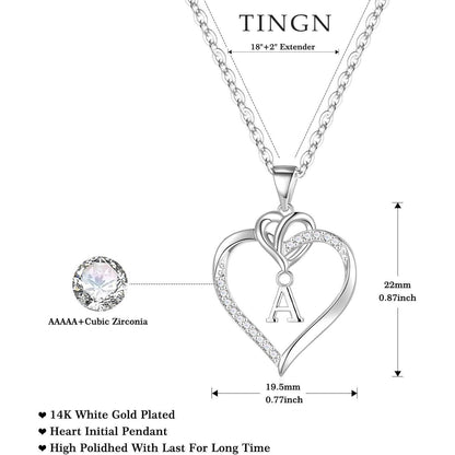 Herz Halskette Damen 14K Gold/Weißgold Vergoldet Zirkonia Anhänger Silber