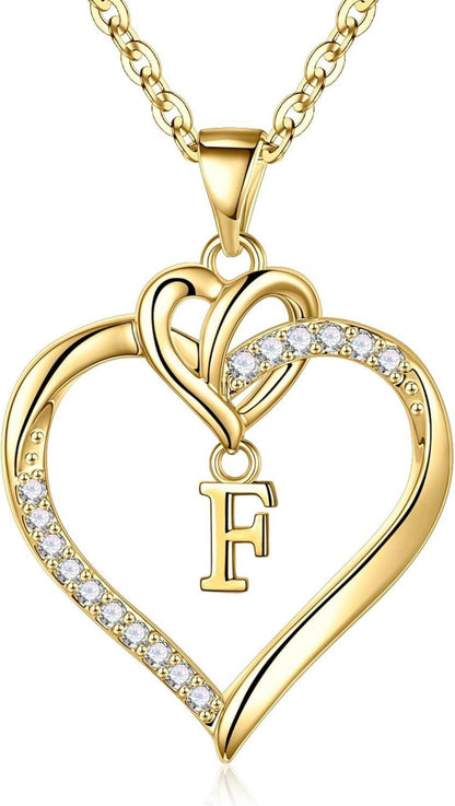 Herz Initialen Kette Zirkonia 14K Gold Damen Valentinstag Geschenke