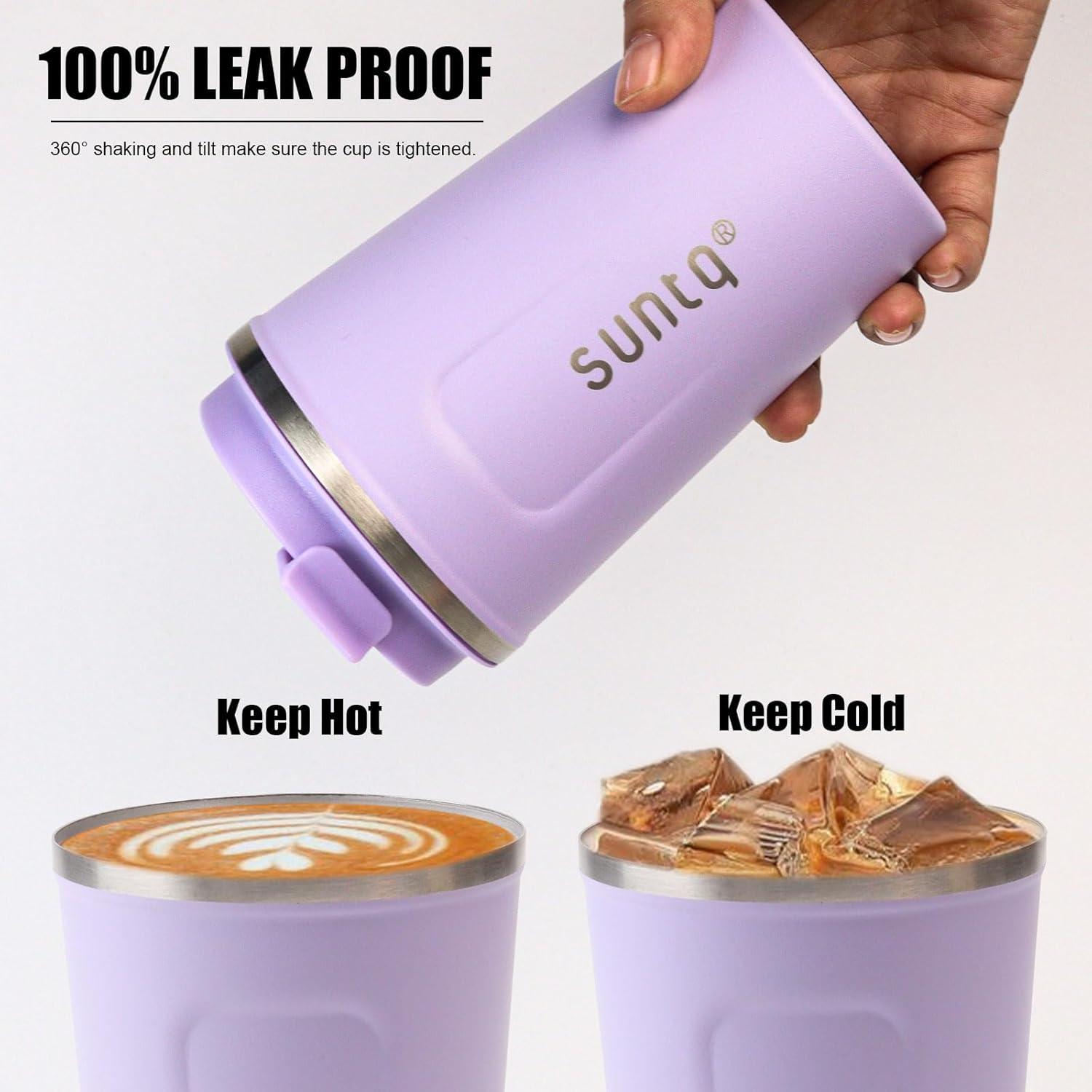 SUNTQ Kaffeebecher to go Edelstahl Thermobecher Doppelwand Isoliert Lila 380ml