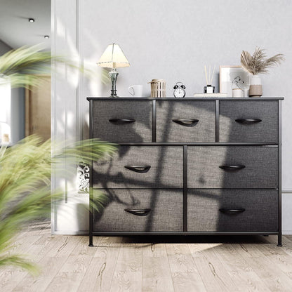 YITAHOME 7 Schubladen Kommode Stoff Schwarz Grau