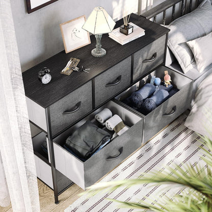 YITAHOME 7 Schubladen Kommode Stoff Schwarz Grau