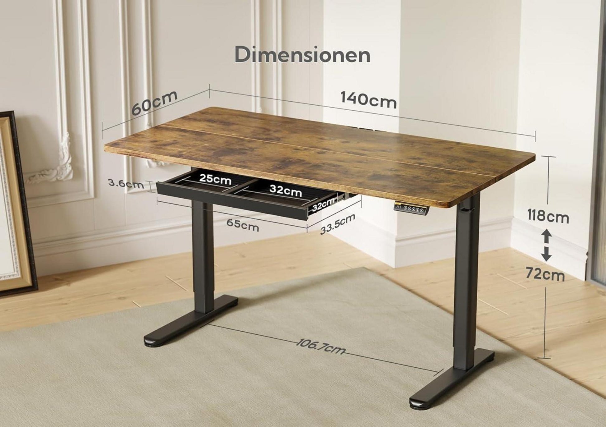 Höhenverstellbarer Schreibtisch 140x60 cm mit