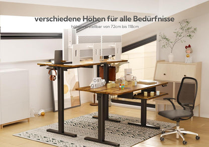 Höhenverstellbarer Schreibtisch Elektrisch mit Tastaturablage 140 x 60 cm Standdesk braun