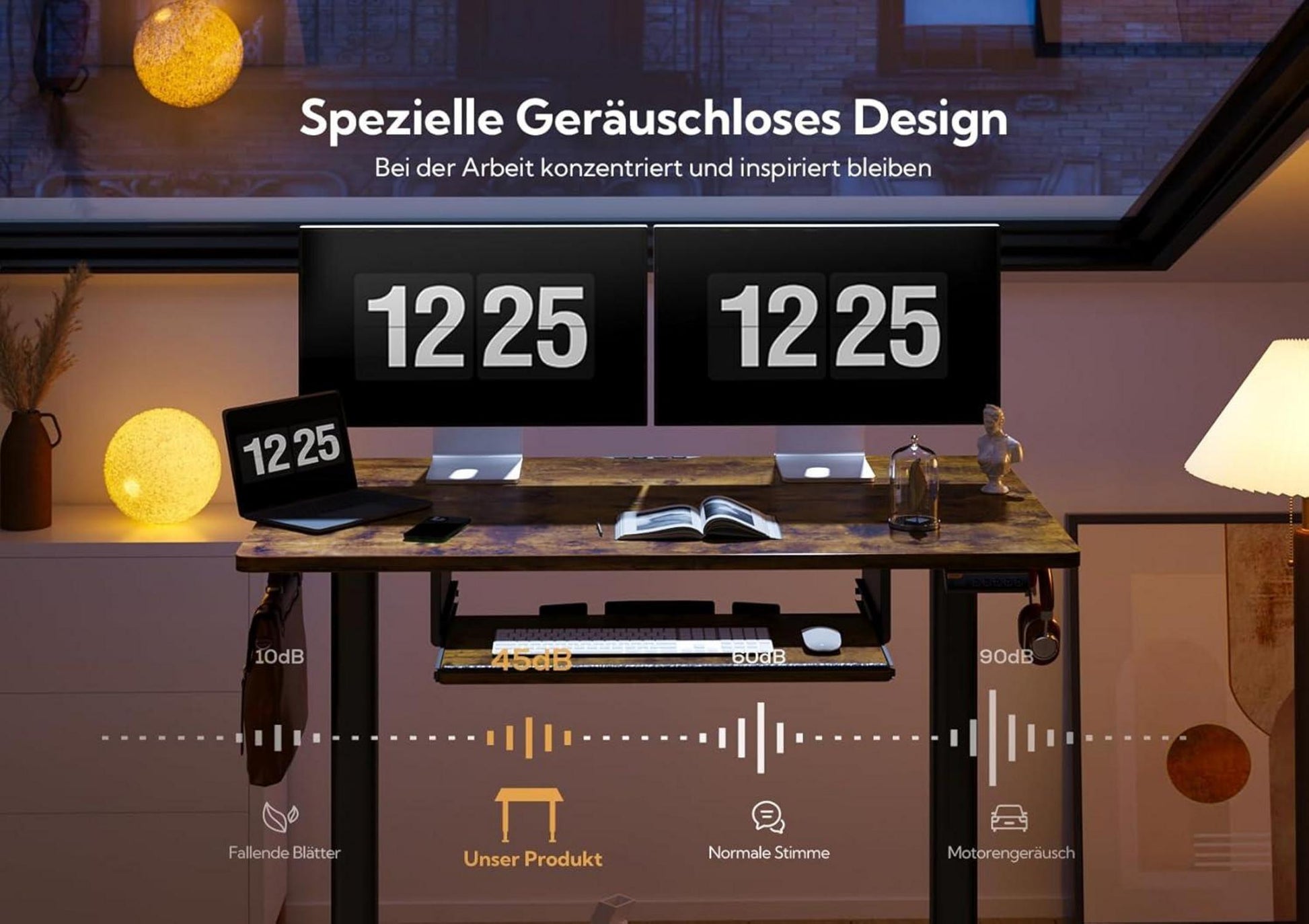 Höhenverstellbarer Schreibtisch elektrisch mit Tastaturablage Vintage