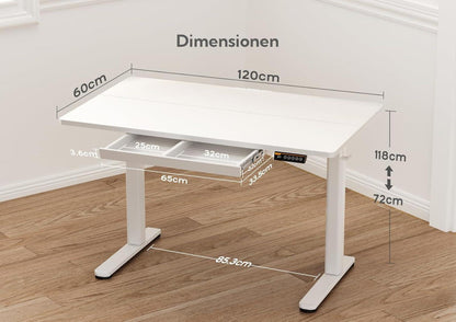 Höhenverstellbarer Schreibtisch mit Schublade 120x60 cm