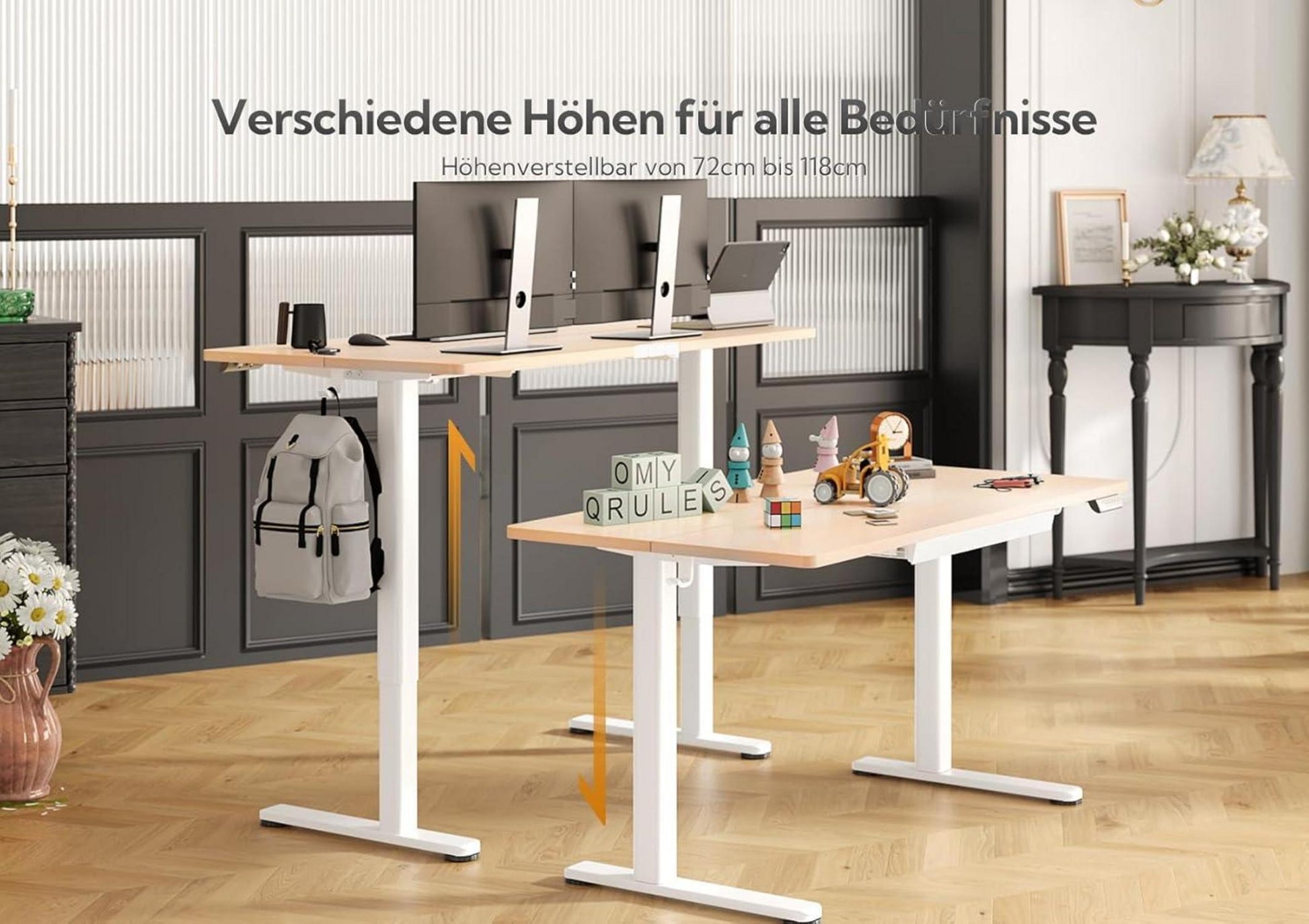 Claiks Elektrischer Schreibtisch 140x60 cm Weiß/Gestell Beige