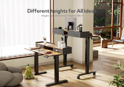 Höhenverstellbarer Schreibtisch 120x60 cm mit Schubladen und Monitorständer, Braun