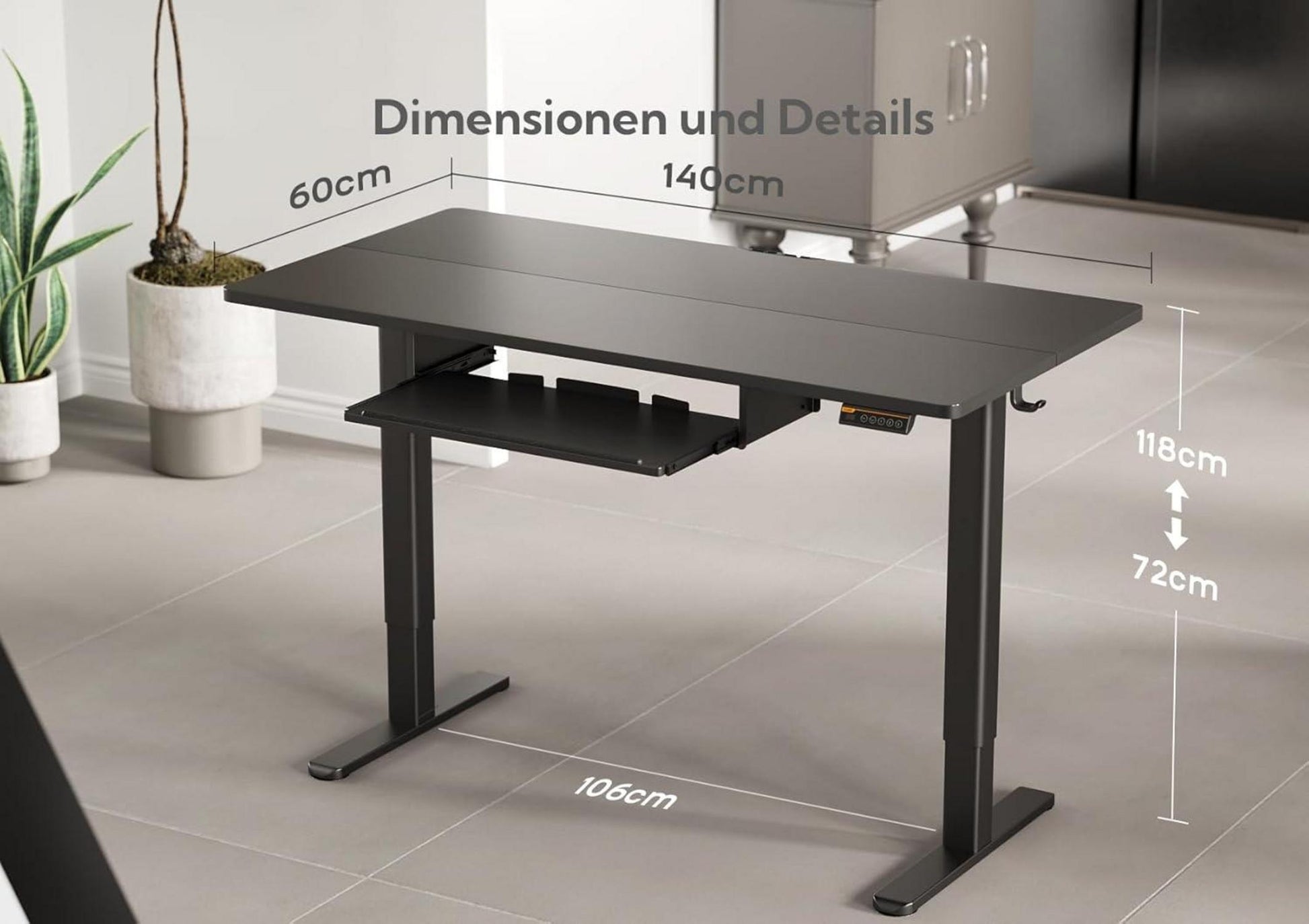 Elektrischer Schreibtisch Höhenverstellbar Tastaturablage 140x60 cm Schwarz
