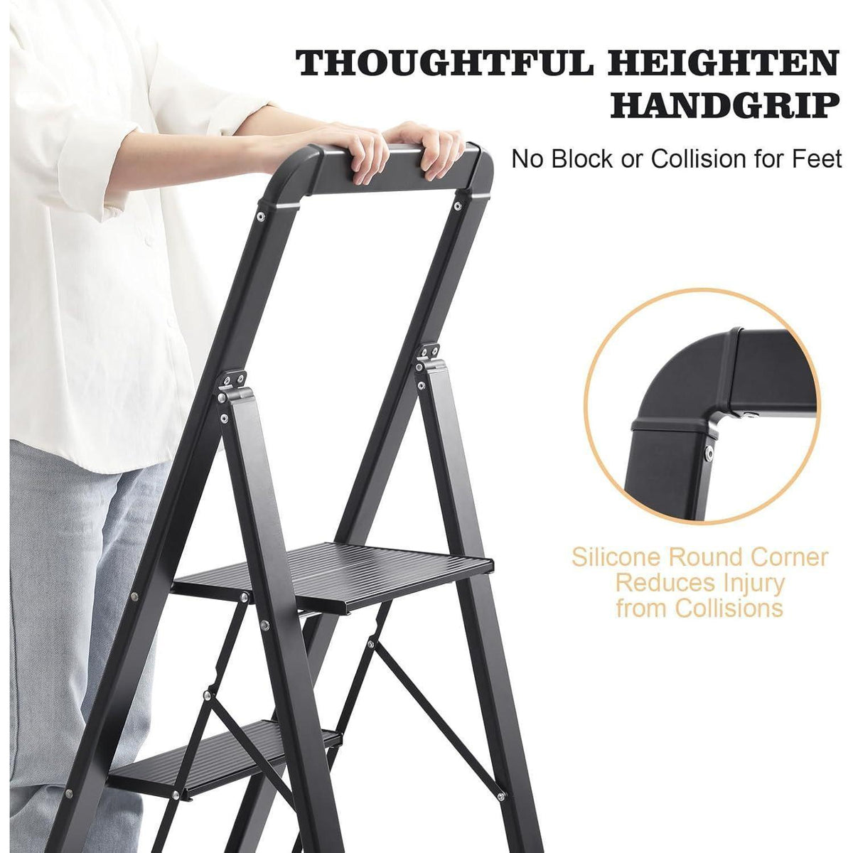 Klapptrittleiter 4 Stufen mit Handlauf, Aluminium, bis 150 kg