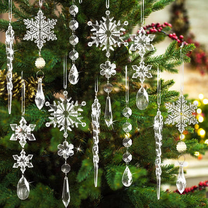 10er Set Kristall Schneeflocken Eiszapfen Weihnachtsbaum Deko