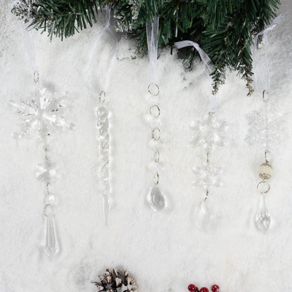 10er Set Acryl Schneeflocken und Eiszapfen Weihnachtsbaum Deko