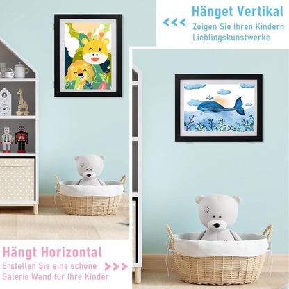 Hochwertiger A4 Bilderrahmen für Kinderkunstwerke - Schwarz